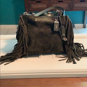 Coach rogue green fringe suede/leather purse